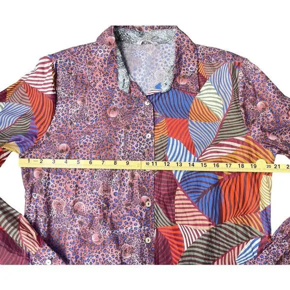 Miki Thumb Multicolor Cotton Button Front Shirt Leopard & Leaf Print - XL - Picture 9 of 10